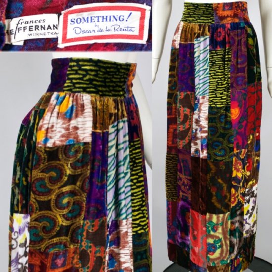 SK117-Oscar de la Renta 1970s maxi skirt patchwork velvet.jpg