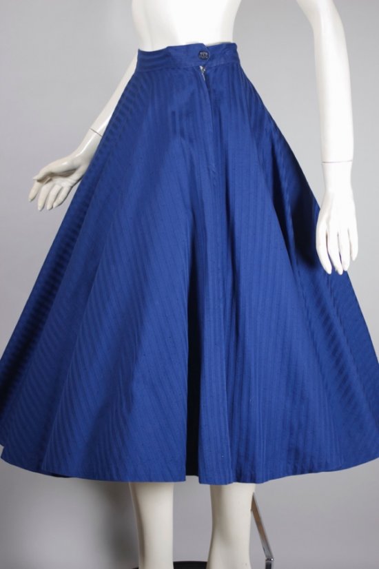 SK140-royal blue cotton stripes 1950s circle skirt full - 5.jpg