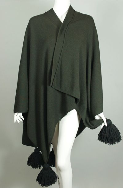 SW122-Sonia Rykiel 1980s loden green wool sweater cape - 1.jpg