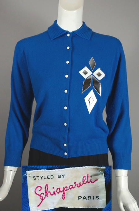 SW149-Schiaparelli 1950s cardigan sweater size M blue silver - 2 copy.jpg