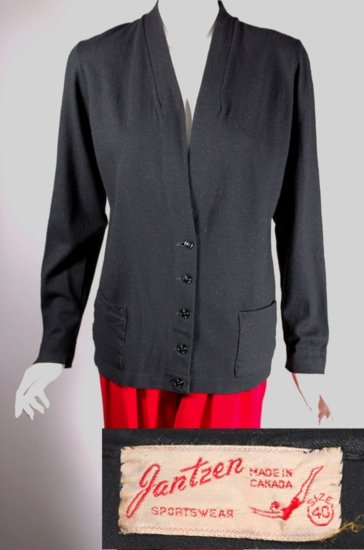 SW155- Jantzen Sportswear 1940s cardigan ladies black wool jersey - 1 copy.jpg