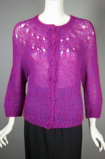 SW163-fuchsia hand knit mohair wool cardigan sweater 1960s - 1.jpg