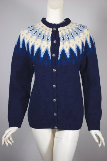 SW177- Icelandic Lopapeysa hand knit wool navy cardigan sweater 1950s-60s - 1.jpg