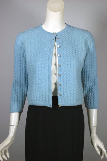 SW181-baby blue wool cable knit cardigan sweater 1950s - 1.jpg