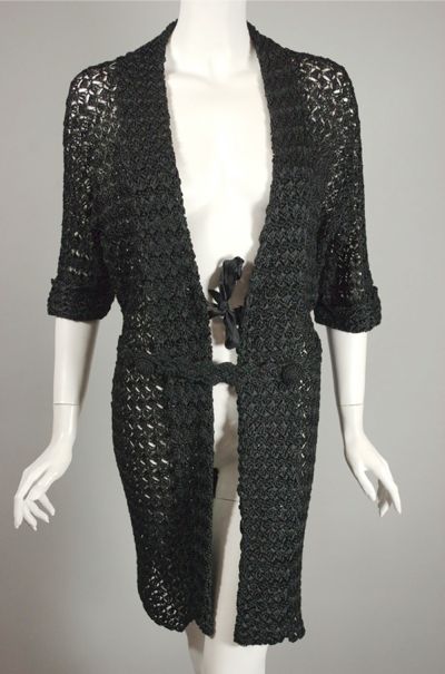SW94-black crochet 1920s long ladies cardigan sweater - 1.jpg