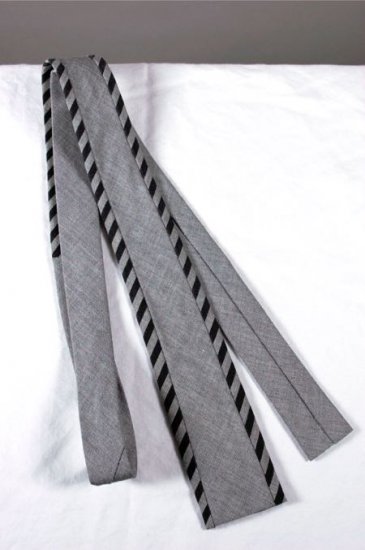 T106-square end necktie 1950s skinny tie grey black stripe - 1.jpg