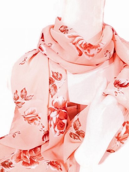 very long crepe peach rose scarf,vinatge roses scarf stole,anothertimevintageapparel.jpg