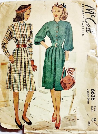 vintage 1940s macall pattern dress button front 2 sleeves 1.jpg