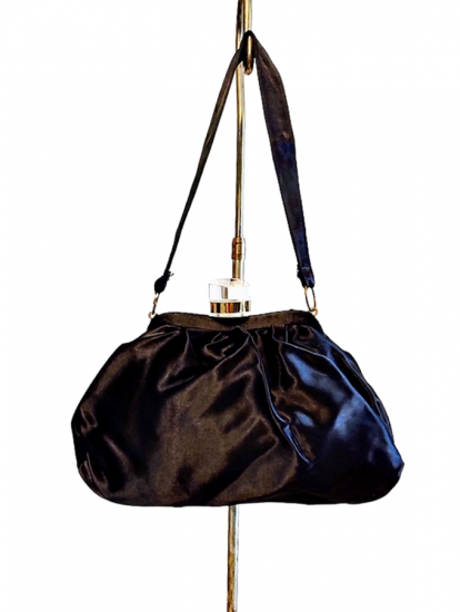 vintage 1950s black satin evening purse handbag clear lucite clasp 1.png