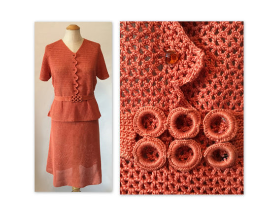 vintage 40s knit top, skirt, coral - 07.jpg