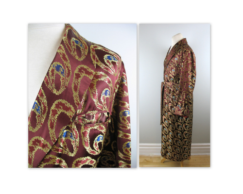 vintage 40s smoking jacket, robe, brocade, la tulipe, medium - 5.jpg