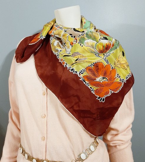 vintage 50s brown floral scarf,paris made,japan,bette be good vintage.jpg
