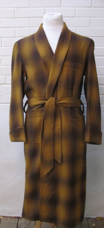 vintage 50s shadow plaid robe, mens dressing gown, 1950s, golden brown - 1.jpg