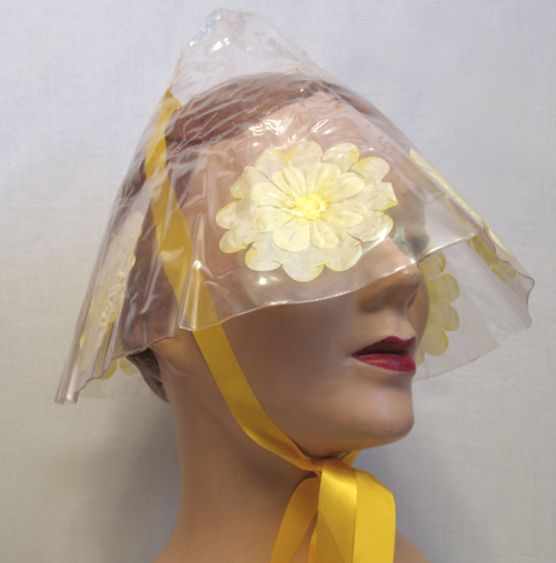 vintage 50s vinyl hat with sunflowers, clear, yellow, bow - 3.jpg