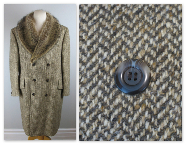 vintage 70s donegal tweed coat, mens, racoon fur collar - 4.jpg