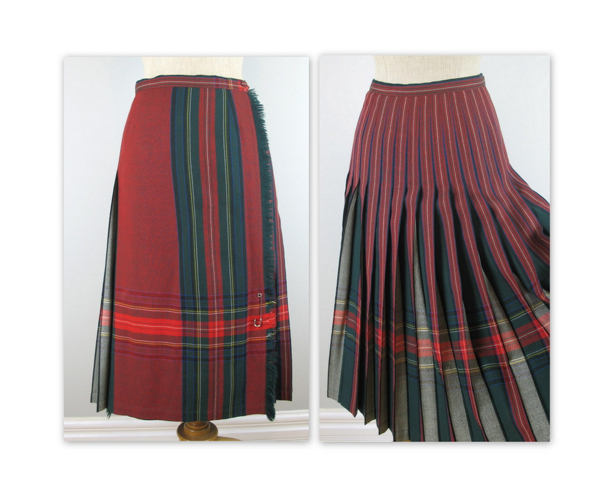 vintage 70s kilt, skirt, tartan, reversible, red, green, highland queen - 6.jpg