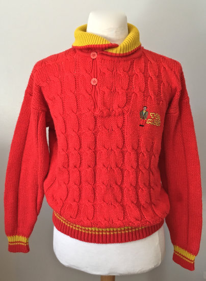 vintage 80s pullover sweater, mens, orange, cable knit - 8674.jpg