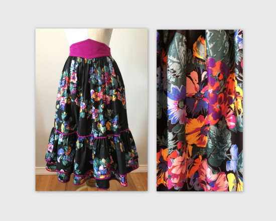 vintage 80s skirt, Escada, polished cotton, flowers - 10.jpg