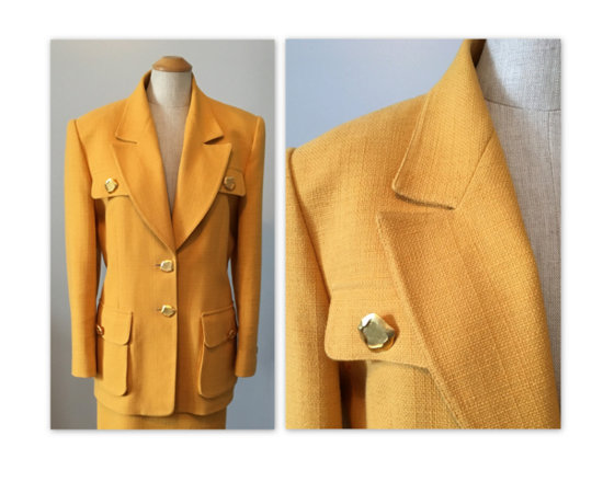 vintage 80s suit, guy laroche, goldenrod, cotton - 11.jpg