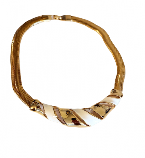 white and gold choker 80s flat links vintage necklace.png