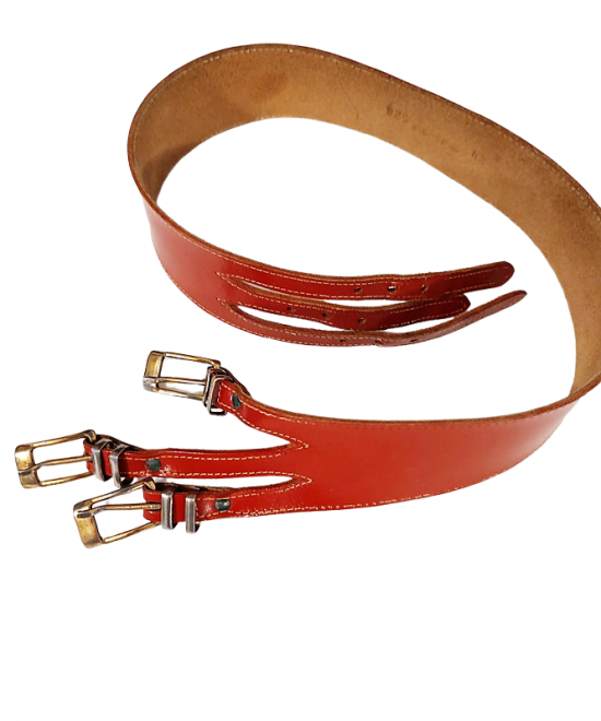 wide red leather 50s belt 3 buckles closure anothertimevintageapparel  1.png