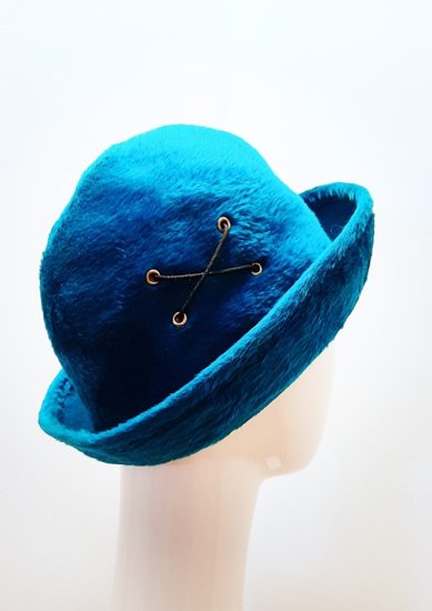 yves saint laurant vintage 1960s hat,peacock blue 1960 turn up brim hat,designer hat.jpg